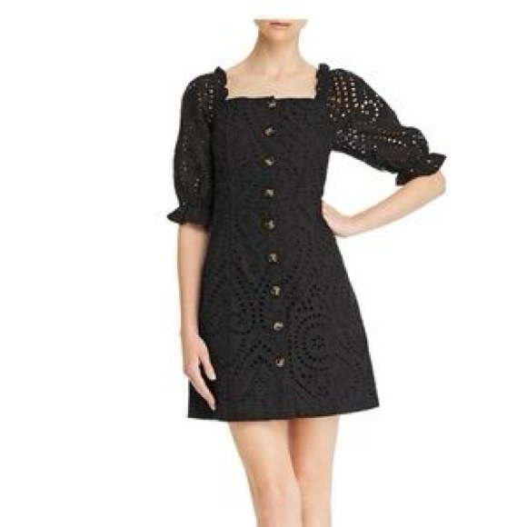 Lucy Paris Puff Sleeve Eyelet Mini Dress Black - Picture 7 of 7
